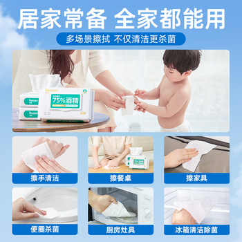 德佑（HWM）75%酒精湿巾加厚杀菌湿纸巾酒精棉片家庭日用装 40抽8包