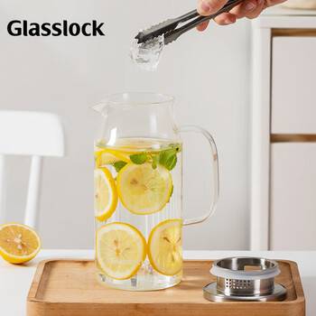 GLASSLOCK凉水壶高硼硅玻璃茶水分离耐高温冷水壶泡茶壶家用玻璃果汁杯1.1L