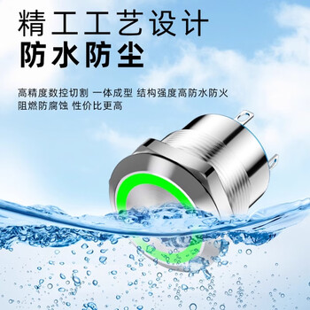 佰达特 超短款微行程金属带灯按钮开关轻点自复自锁电源19mm平头带电源符号灯自复（8个）