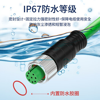 亨通贝尔 M12转RJ45工业网线高柔电缆工业级相机编码线缆 直头4芯D型公头（绿）0.5米 HTBE-9004-0.5