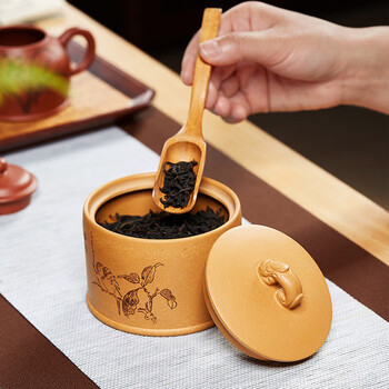 尊壶紫砂茶叶罐密封醒茶大号储物罐刻绘礼盒装茶具配件茶叶罐 尊壶紫砂茶叶罐密封醒茶大号储物罐刻绘礼盒装茶具配件茶叶罐