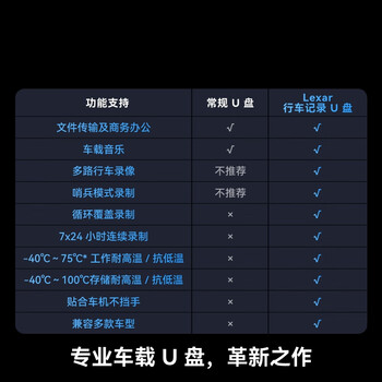 雷克沙（Lexar）256GB USB3.2 行车记录车载U盘A50V 哨兵模式循环录像 小米小鹏特斯拉多车型适配