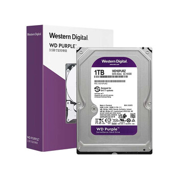 西部数据（WD）1TB 监控级机械硬盘 WD Purple 西数紫盘 SATA 64MB CMR垂直 安防存储 3.5英寸 WD10PURZ