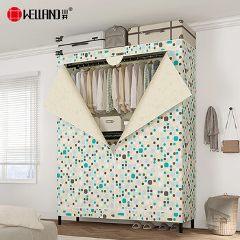 川井衣柜简易布衣柜卧室出租房挂衣柜2米高全封闭收纳全钢架衣橱019MH