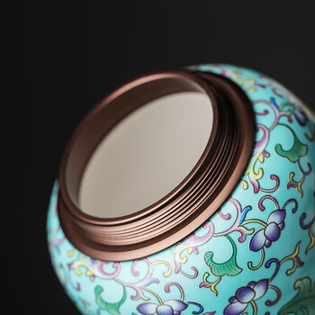 茶艺贵族瑾山珐琅彩茶叶罐(蓝)陶瓷密封罐双层锡盖珐琅彩大号单个茶存