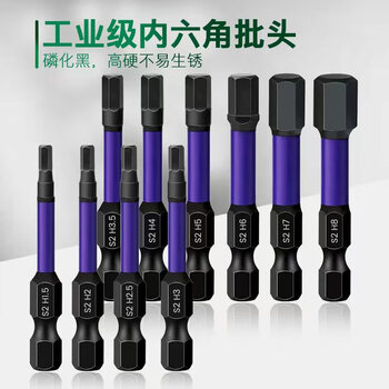 雷蒙S2内六角批头强磁披头扳手工业级六角柄电动螺丝刀加长批头10只装