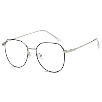 不规则个性网红款防蓝光眼镜女韩版潮大框金属平光镜男眼镜框 黑银色