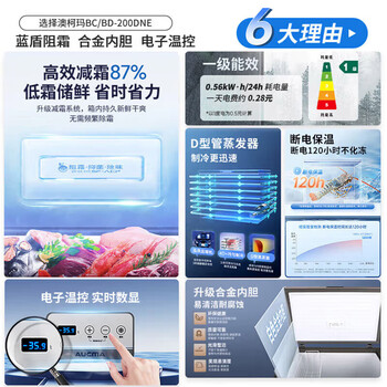 澳柯玛（AUCMA）200升单温家用冰柜87%减霜冷藏冷冻电脑控温冷柜一级冰箱BC/BD-200DNE