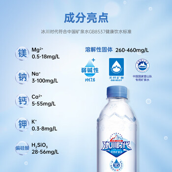 冰川时代天然矿泉水弱碱性饮用水555ml*24瓶/整箱京东自营商务用水