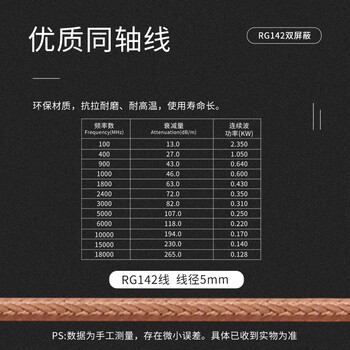 玖鼎新 SMA公转N公射频连接线RG142特氟龙双屏蔽耐高温OD5mm 0-6G电台馈线天线延长15米 JDX-42SN-9