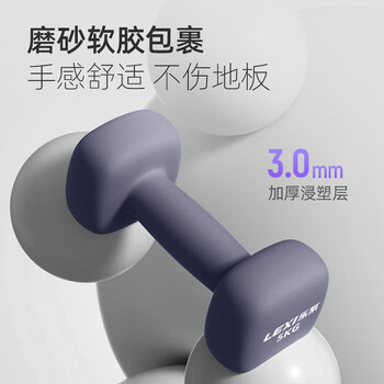 乐系（lexi）浸塑哑铃男士健身家用器械力量训练全身肌肉塑形 石墨灰10kg*2只