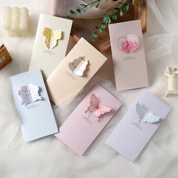 狮洛德 三折立体蝴蝶结毕业贺卡花店礼品装饰卡生日祝福小卡片6张