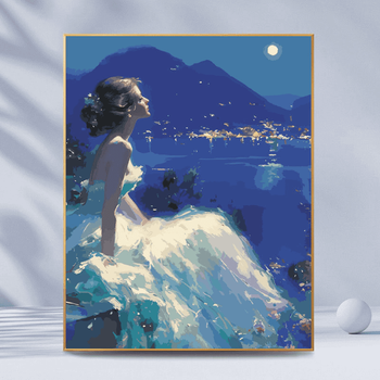 油彩画 人物像 青色背景浮遊 数字油画亚麻价格报价行情- 京东
