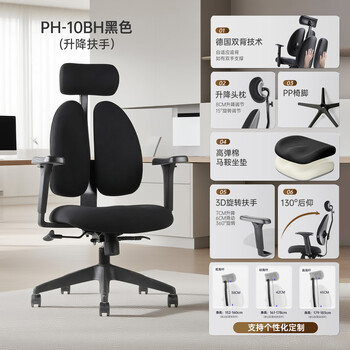 普格瑞司新款双背椅人体工学椅舒适久坐电脑椅办公椅老板椅家用宿舍椅10BH