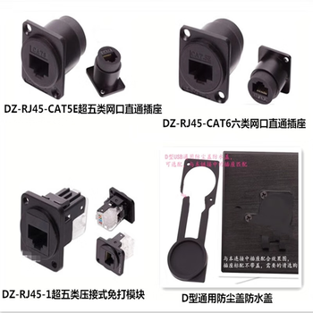 正鑫远 D型以太网网络网线数据信号连接器 网口直通面板母插座黑色DS-RJ45-CAT6A超六类母座