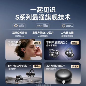 SANAGS6S Ultra 钛动圈耳夹式AI蓝牙耳机 骨传导概念不入耳开放式运动挂耳式无线耳机