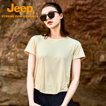 JEEP吉普女式短袖T恤衫J522084502香草黄尺码可选M-12XL下单备注尺码
