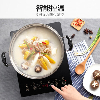 九阳（Joyoung）电磁炉电陶炉电池炉电磁灶2200W大功率一键爆炒家用防水火锅一套带锅定时功能21HEC05
