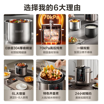 苏泊尔（SUPOR）家用多功能电压力锅 304不锈钢内胆 6L大容量 全自动6-8人高压锅电饭锅【企业采购】