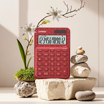 卡西欧（CASIO）60周年限定版桌面办公计算器12位数字显示太阳能双电源随心便携时尚高颜值枫叶红