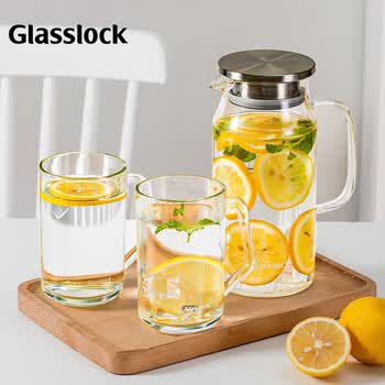 GLASSLOCK凉水壶高硼硅玻璃茶水分离耐高温冷水壶泡茶壶家用玻璃果汁杯1.1L