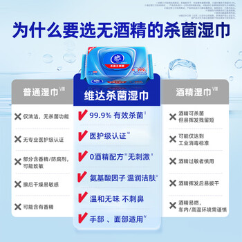 维达（Vinda）杀菌湿巾 80片*单包加厚升级大包湿巾湿纸巾学生外出 新旧随机