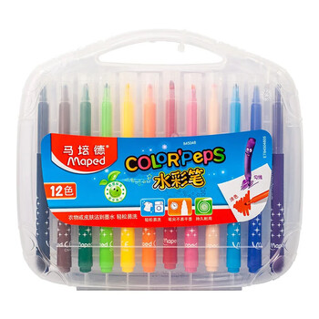 马培德(Maped)可水洗儿童水彩笔 幼儿学生绘画彩色笔 初学美术彩绘涂鸦画笔 画画礼盒 845048CH【12色/塑盒装】 马培德(Maped)可水洗儿童水彩笔 幼儿学生绘画彩色笔 初学美术彩绘涂鸦画笔 画画礼盒 845048CH【12色/塑盒装】
