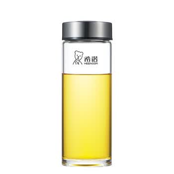 希诺（heenoor）单层玻璃杯 带盖茶水杯 水晶杯 便携杯随手杯 410ML 本色 XN-6191
