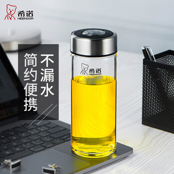 希诺（heenoor）单层玻璃杯 带盖茶水杯 水晶杯 便携杯随手杯 410ML 本色 XN-6191