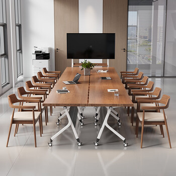 吉赠实木折叠会议桌现代简约可移动拼接培训桌会议室接待洽谈桌高级感