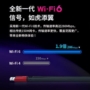 TP-LINK普联 XDN6000H免驱版 WiFi6免驱 usb无线网卡 家用高增益天线 wi-fi接收器 AX300发射器