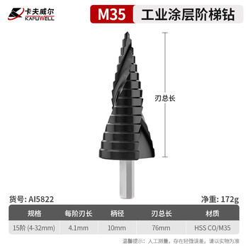 卡夫威尔宝塔钻头阶梯钻锥形金属开孔器钻孔扩孔打孔器 4-32mm   AI5822