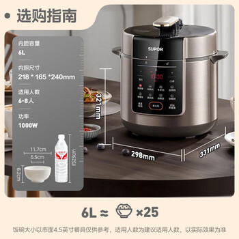 苏泊尔（SUPOR）家用多功能电压力锅 304不锈钢内胆 6L大容量 全自动6-8人高压锅电饭锅【企业采购】