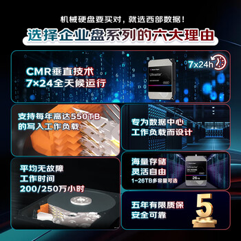 西部数据（WD）1TB 企业级机械硬盘DC HA210 SATA 7200转128MB CMR垂直 服务器硬盘 3.5英寸HUS722T1TALA604