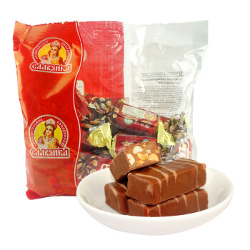 slavyanka 黄金舞步巧克力味花生夹心糖果500g 俄罗斯进口代可可脂巧克力糖果 喜糖