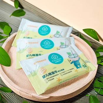 全棉时代（PurCotton）婴儿纯棉湿巾宝宝手口湿巾纸柔润肌肤更多水分12抽*6包便携装
