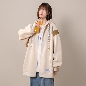 asay 卫衣女连帽开衫上衣美式拼接潮流春秋季新款小个子宽松休闲潮牌