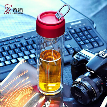 希诺（heenoor）双层玻璃杯 男士 高档商务  便携透明隔热泡茶255ML 蓝色 XN6770 