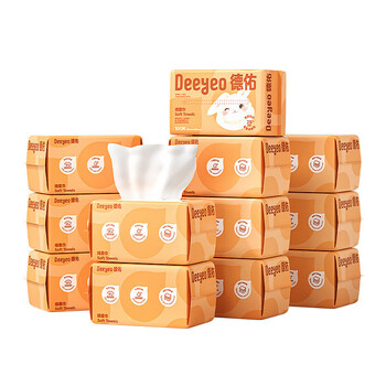 DEEYEO小白兔绵柔巾洗脸巾婴儿新生儿宝宝干湿手口两用湿纸巾100抽*6包