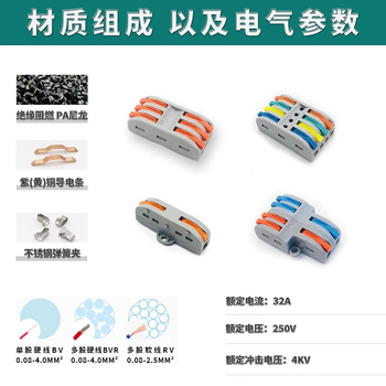 正鑫远 222多功能快速接线端子按压式并线对接头电工并线神器紫铜阻燃料 225(多色5进5出)（20个)