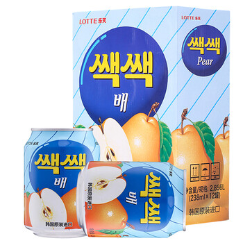 韩国原装进口 乐天(lotte) 粒粒梨汁饮料238ml*12罐 整盒