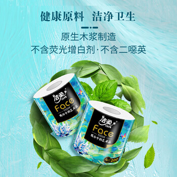 洁柔BJ203-10有芯卷纸 Face油画卫生纸4层卷筒纸巾清洁纸团购10卷/提