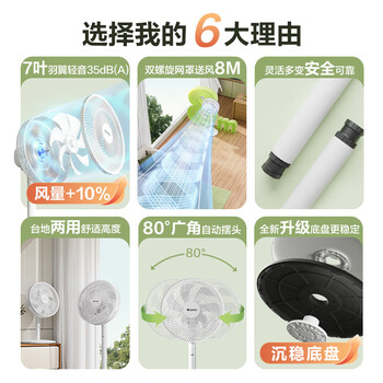 格力（GREE）【全新升级】七叶轻音立式电风扇家用柔风落地扇台式桌面风扇大风量节能宿舍电扇 FS-3015h7