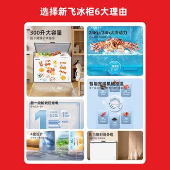 新飞（Frestec）300升单温冰柜 一级能效冷藏冷冻转换单箱顶开门卧式大容量BC/BD-300KHAT