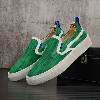 诗华采男鞋夏脚蹬帆布鞋内增高鞋牛仔布休闲鞋子男夏款板鞋透定制绿色