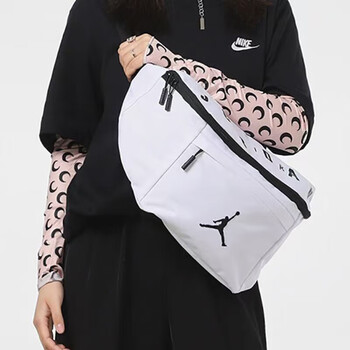 Jordan男女乔丹 涤纶 经典基础款 大容量斜跨腰包胸包DN2664-100白 均码