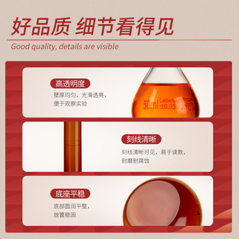 LABSHARK 容量瓶玻璃加厚定量瓶定容瓶磨口具塞耐高温实验室 【棕色】100mL1个/盒