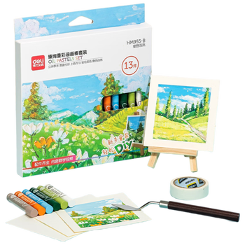 得力初学者重彩油画棒绘画颜料13件套装学生美术涂鸦油画笔DIY笔春日记忆13件/盒-HM955-A一盒