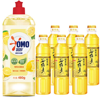 金龙鱼洗洁精柠檬去油480G+金龙鱼稻米油400ml*6瓶
