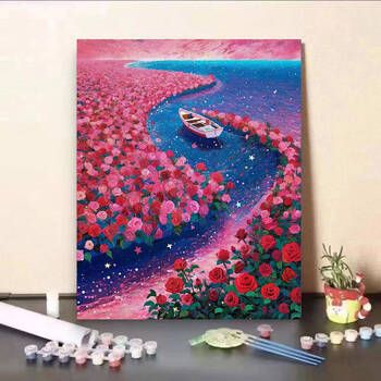 玉有万範 油彩画 高级感玉兰花数字油画2025新款diy填充手工画艺术花卉减压油彩画